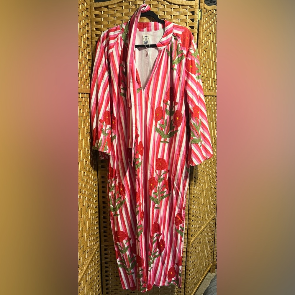 Designer Striped Floral Kaftan Dress